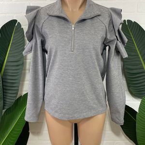 Moves cold shoulder grey ruffle half zip